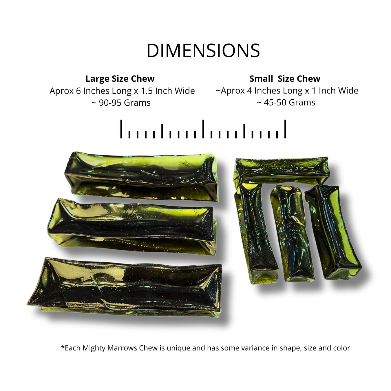 Mighty Marrows - Collagen Dental Chews - Dimensions