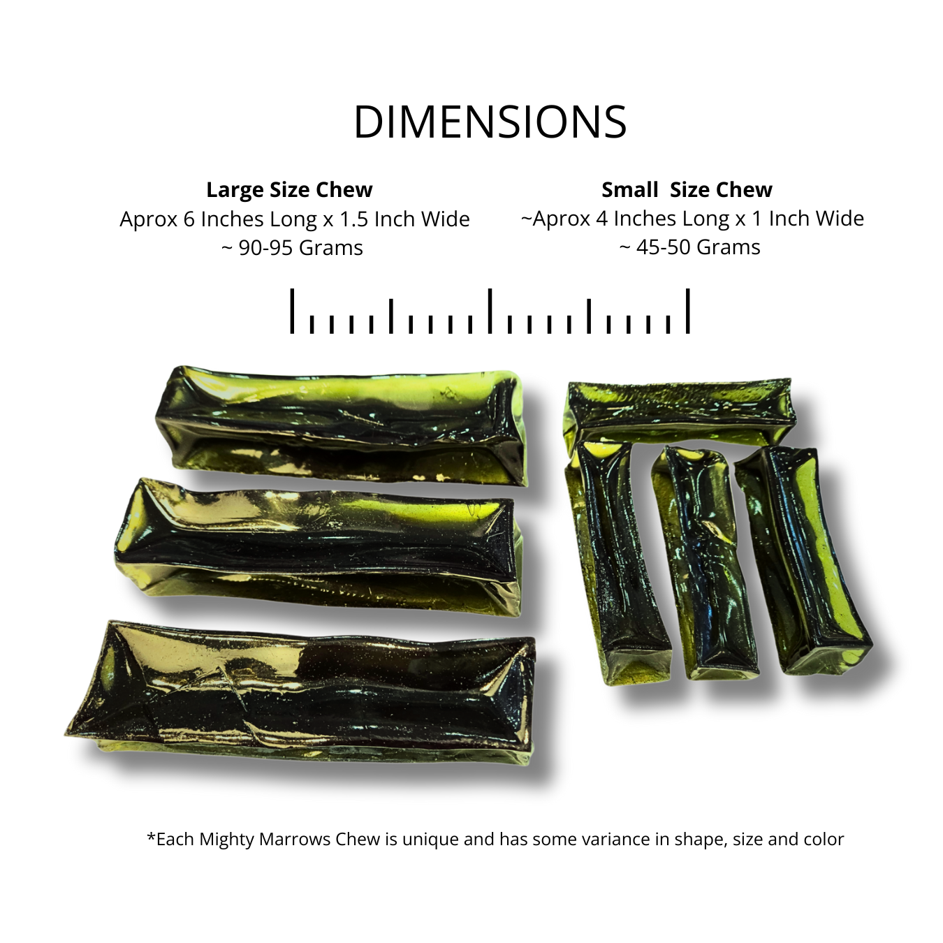 Mighty Marrows - Collagen Dental Chews - Dimensions 